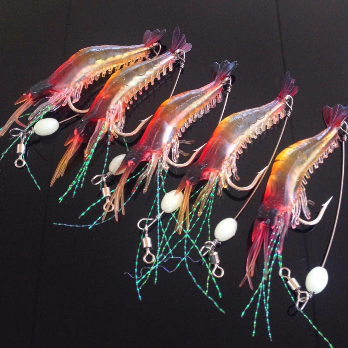 5 Pack Rigged Shrimp Soft Plastic Lures With Lumo Bead And Wire For Flathead Bream Cod Bass 2 5 Pack Rigged Shrimp Soft Plastic Lures With Lumo Bead And Wire For Flathead Bream Cod Bass - Image 2